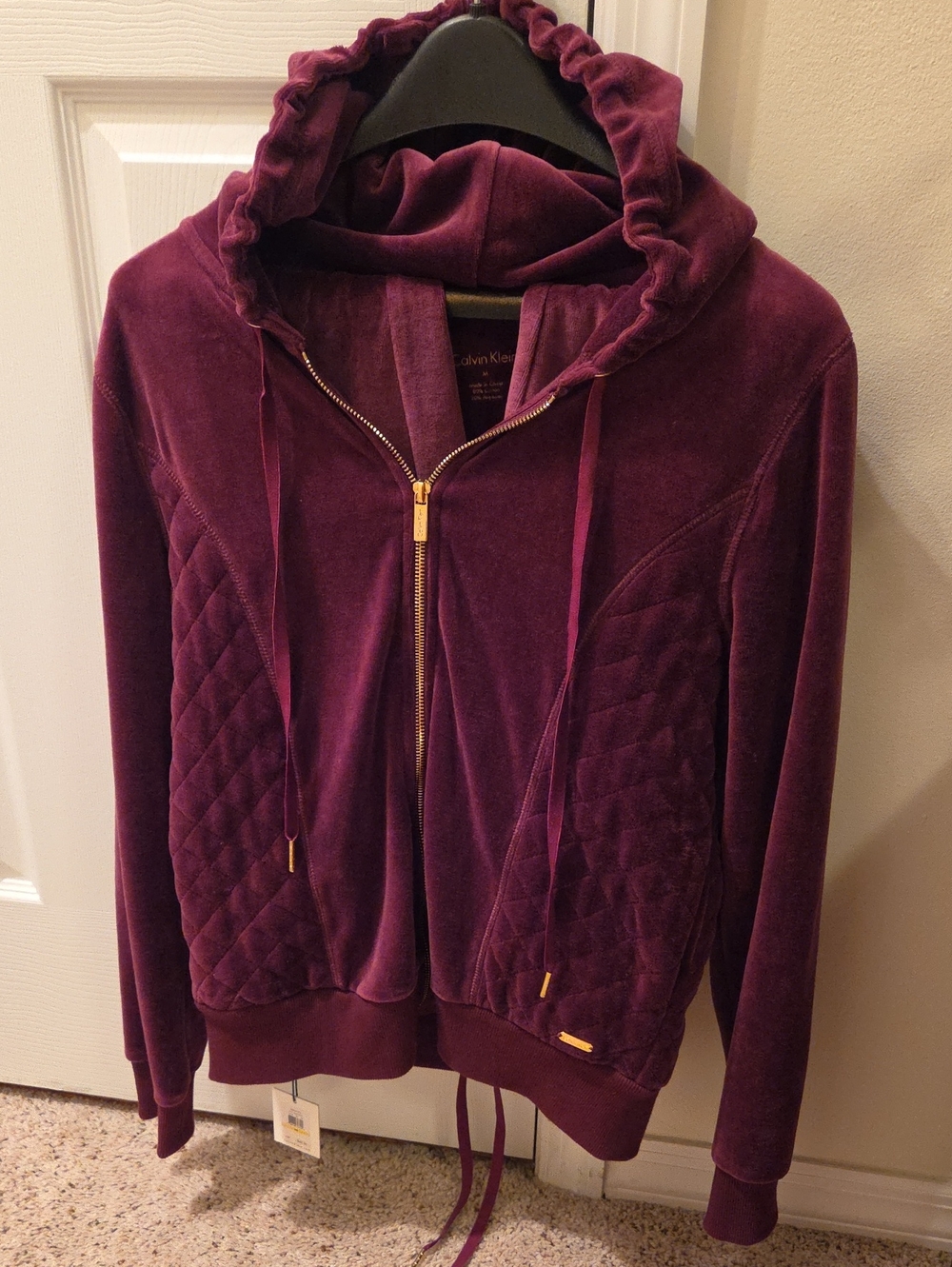 NWTCalvin Klein Women's Quilted Velvet Zip-Up Hoodie Jkt & Pant Set in Plum M